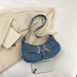 Buckle Up Denim Shoulder Bag