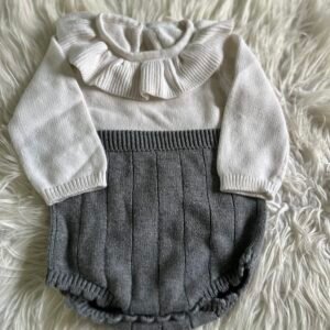 Baby Girl White & Grey Sweater Onesie